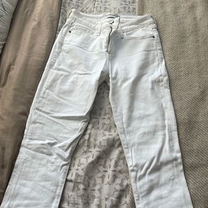 Abercrombie and Fitch, midrise super skinny jeans in white.